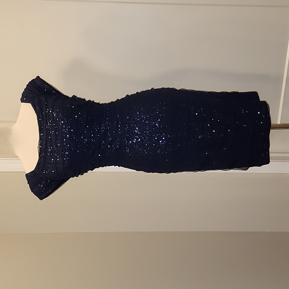 New Lauren by Ralph Lauren dress navy blue mesh overlay sequined cap sleeve 10 - Picture 2 of 11